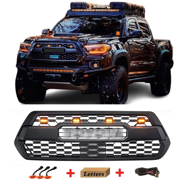 Grille for 2016 2017 2018 2019 2020 2021 2022 2023 Toyota Tacoma 3rd Gen TRD Style Front Grill Grille with Emblem and LED Lights