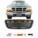 Front Grille Compatible with 2001 2002 2003 Ford Ranger Raptor Style Grill with Letters and LED Lights