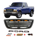 Front Grille Compatible with 1998 1999 2000 Ford Ranger Raptor Style Grill with Letters and Lights