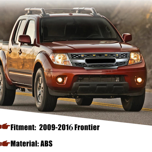 Front Black Grille for 2009 2010 2011 2012 2013 2014 2015 2016 Nissan Frontier Grill with Letters and Lights