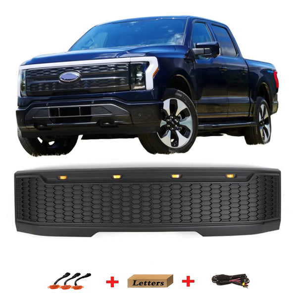 Front Grille Fit for Ford F150 F-150 Lightning 2023 Black Upper Grill with LED Lights and Letters