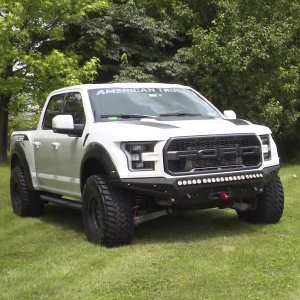 Front Grille Compatible with 2015 2016 2017 Ford F150 Grill Raptor Style Black Grill with Letters and 3 Led Lights