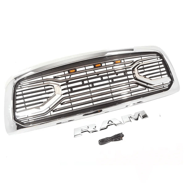 Chrome Front Grille for 2009 2010 2011 2012 Dodge RAM 1500 Grill, Big Horn Style with Letters and LED Lights