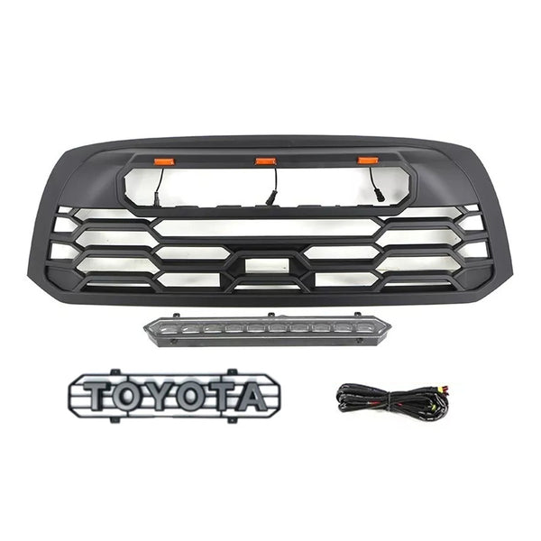 Black Front TRD PRO Grille For 2007 2008 2009 2010 2011 2012 2013 2nd Gen Toyota Tundra Grill with Emblem & LEDS