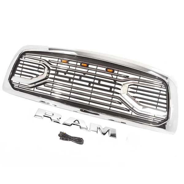 Chrome Front Grille for 2009 2010 2011 2012 Dodge RAM 1500 Grill, Big Horn Style with Letters and LED Lights