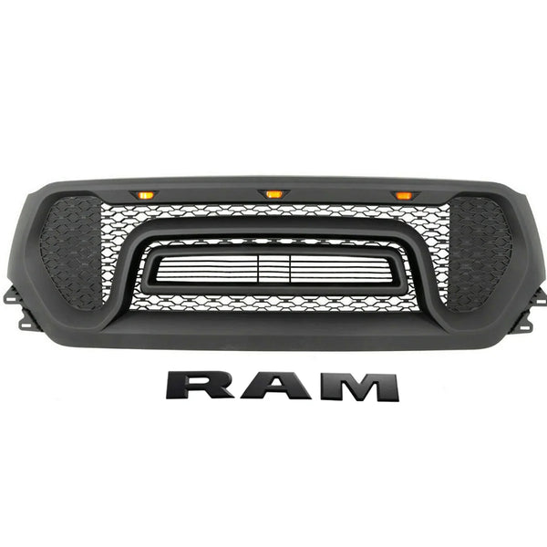 Front Grille for 2019 2020 2021 Dodge Ram 1500 Rebel Style Grill Matte black with LED Lights and Letters