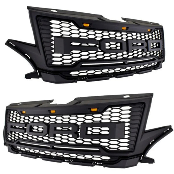 Front Grille Compatible with 2012 2013 2014 2015 Ford edge Raptor Style Grill with Letters and LED Lights