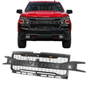Front Grille for 2019 2020 2021 2022 Chevrolet Silverado 1500 Black Upper Grill With 3+2 Lights and Letters