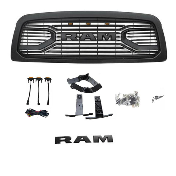 Front Grille Fit For 2009 2010 2011 2012 Dodge RAM 1500 Grill, Big Horn Style with Letters and LED Lights
