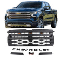Front Grille for 2019 2020 2021 2022 2023 2024 Chevrolet Silverado 1500 Black Upper Grill with Lights and Letters
