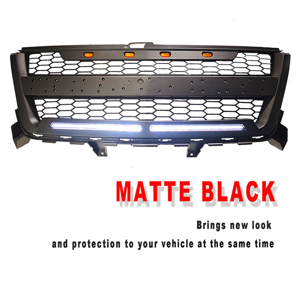 Black Front Grille For 2016 2017 2018 2019 2020 Chevrolet Chevy Colorado Grill with Letters and Daylight LED Bars