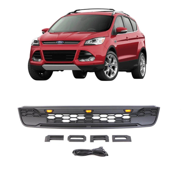 Front Grille for 2013 2014 2015 2016 Ford Escape Kuga Raptor Style Grill with Letters and LEDs