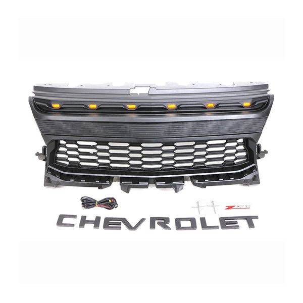 Front Grille For 2021 2022 2023 Chevrolet Colorado Raptor Style Grill with Letters and Amber Lights