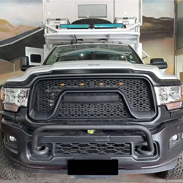 Front Grille for 2019 2020 2021 2022 2023 2024 Dodge RAM 2500/3500 Honeycomb Style Grill W/ Letters and LED Lights