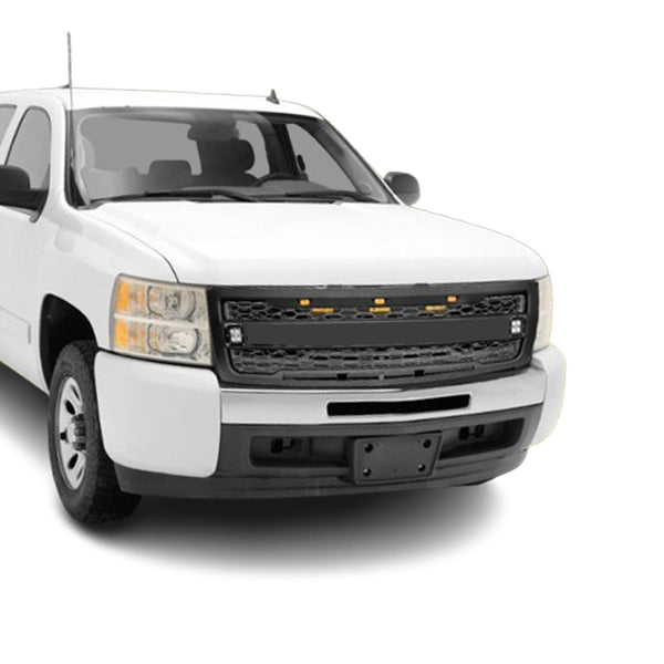 Front Grille Compatible with 2007 2008 2009 2010 2011 2012 2013 Chevy Silverado 1500 Grill With 3+2 Lights