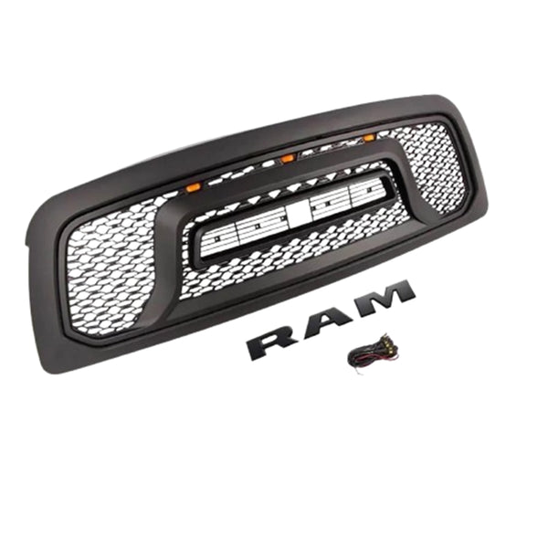 Front Rebel Style Grille For 2009 2010 2011 2012 Dodge Ram 1500 Black Grill with Letters & LED Lights