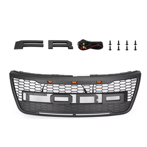 Front Grille for 2011 2012 2013 2014 2015 Ford Explorer Black Grill Raptor Style with Letters and LEDs