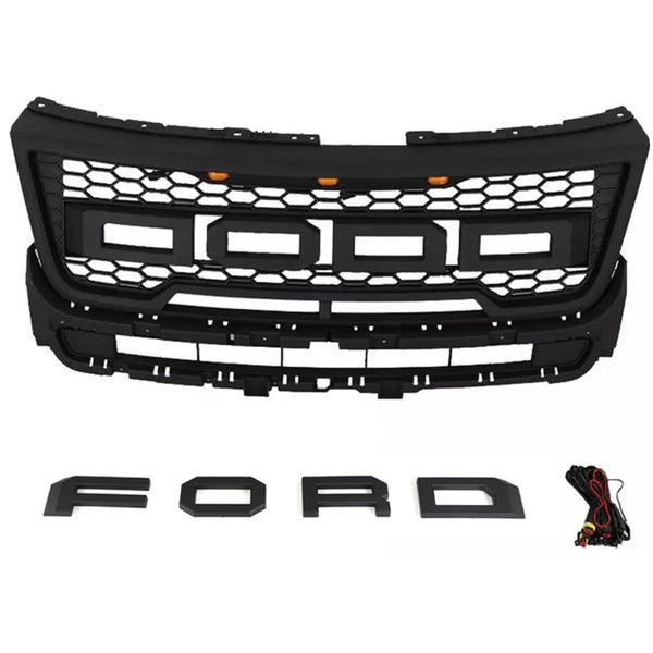 Raptor Style Front Grille for 2016 2017 2018 Ford Explorer Models Black Grill with Letters and LEDs
