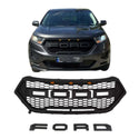 Front Grille Fit for 2016 2017 2018 Ford edge Raptor Style Grill with Letters and LED Lights Matte Black