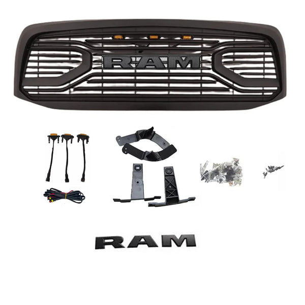 Black Front Grille for 2006 2007 2008 Dodge RAM 1500 Grill, Big Horn Style with Letters and LED Lights