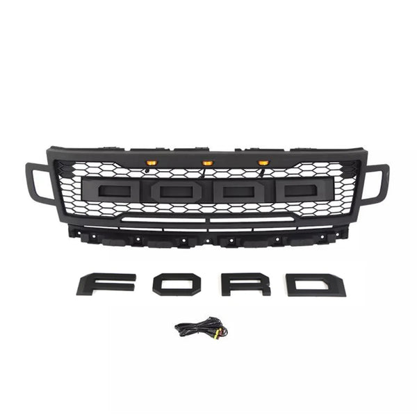 Front Grille Compatible with 2018 2019 2020 2021 Ford Expedition Grill with Letters and LEDs Matte Black