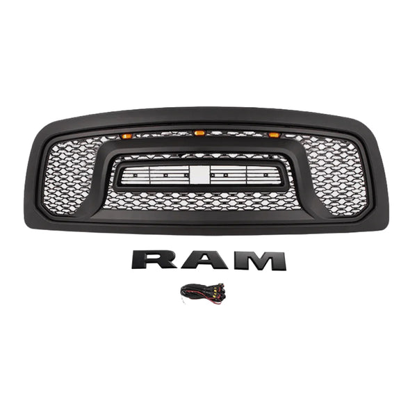 Rebel Style Front Grille for 2010-2018 Dodge RAM 2500/3500 Black Grill W/ Letters and LED Lights