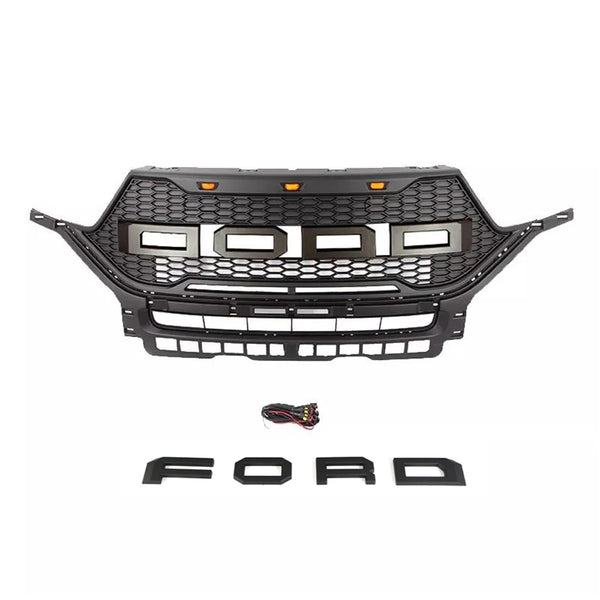 Front Grille for 2020 2021 2022 Ford Explorer Black Grill Raptor Style with Letters and LED Lights