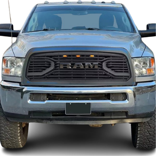 Front Grille Fit For 2013 2014 2015 2016 2017 2018 Dodge RAM 2500 3500, Big Horn Style Grill with Letters (with LED Lights)