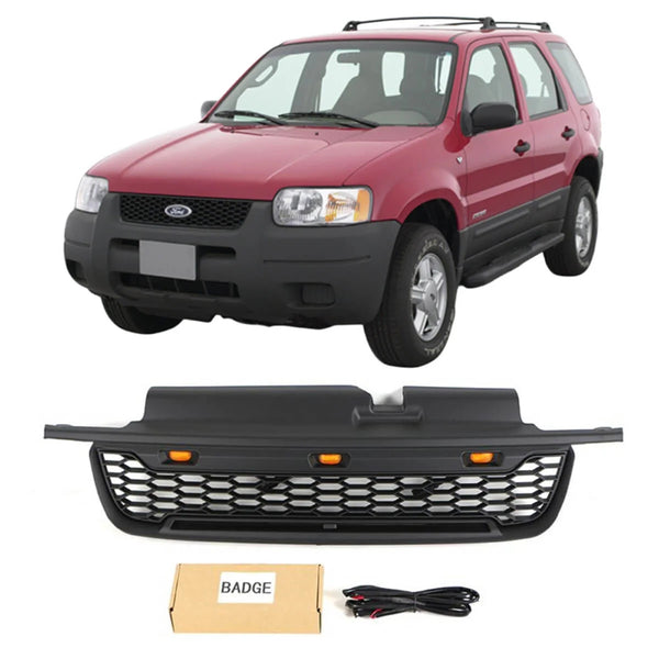 Front Grille for 2001 2002 2003 2004 Ford Escape Kuga Raptor Style Grill with Letters and LEDs