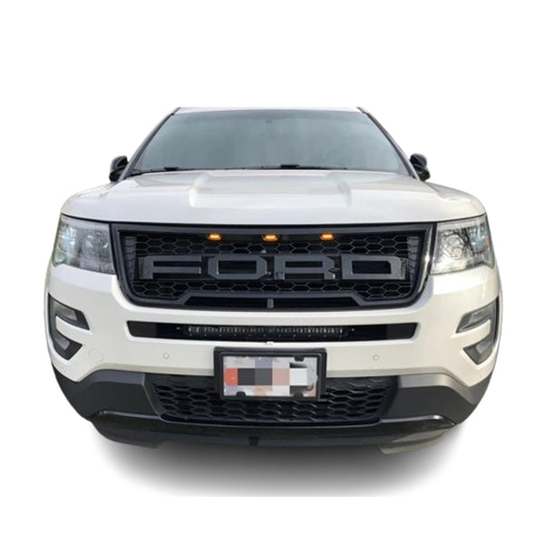 Raptor Style Front Grille for 2016 2017 2018 Ford Explorer Models Black Grill with Letters and LEDs