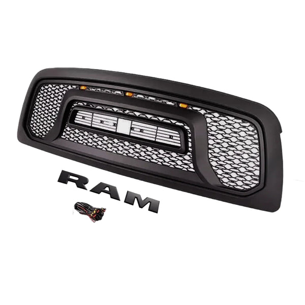 Front Rebel Style Grille For 2009 2010 2011 2012 Dodge Ram 1500 Black Grill with Letters & LED Lights