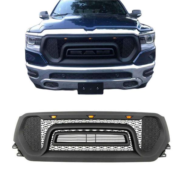 Front Grille for 2019 2020 2021 Dodge Ram 1500 Rebel Style Grill Matte black with LED Lights and Letters