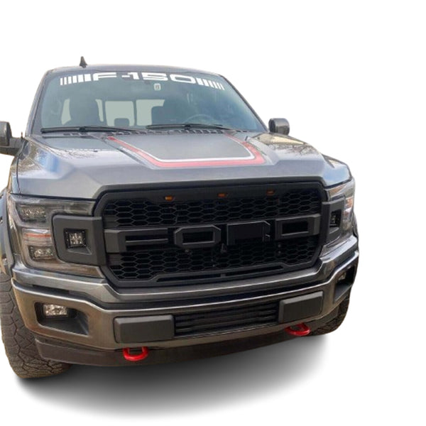 Front Grille Compatible with 2018 2019 2020 Ford F150 Grill Raptor Style Grill with Letters and LEDs Black