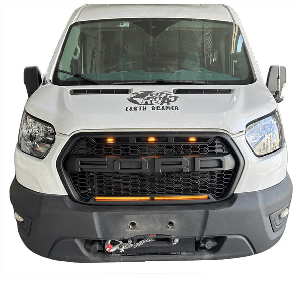 Front Grille for 2020 2021 2022 2023 Ford Transit (US Version) Raptor Style Grill with Letters and LEDs