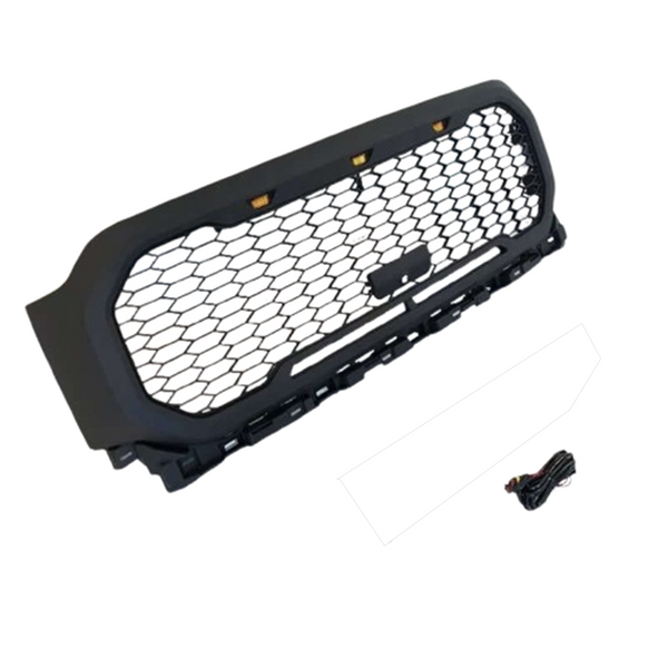 Front Grille Compatible with 2021 2022 Ford F150 Grill Raptor Style Black Grill with Letters and 3 Led Lights