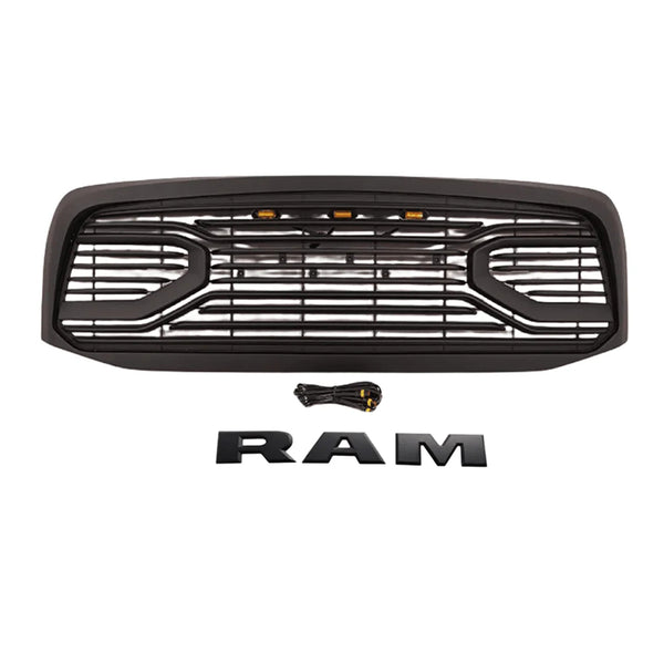 Black Front Grille for 2006 2007 2008 Dodge RAM 1500 Grill, Big Horn Style with Letters and LED Lights