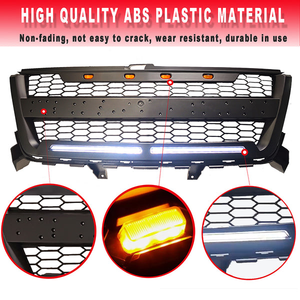 Black Front Grille For 2016 2017 2018 2019 2020 Chevrolet Chevy Colorado Grill with Letters and Daylight LED Bars