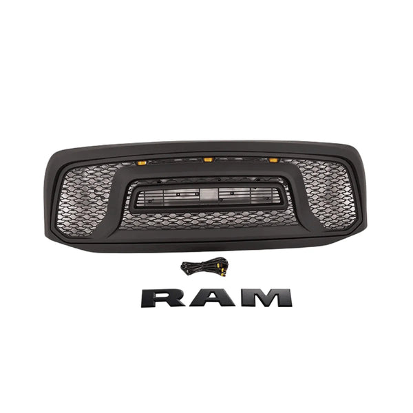 Black Front Grille for 2006 2007 2008 Dodge RAM 1500 Grill, Rebel Style with Letters & Lights