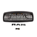 Black Front Grille for 2002 2003 2004 2005 Dodge Ram 1500 Bumper Grill Big Horn Style with Letters and LED Lights