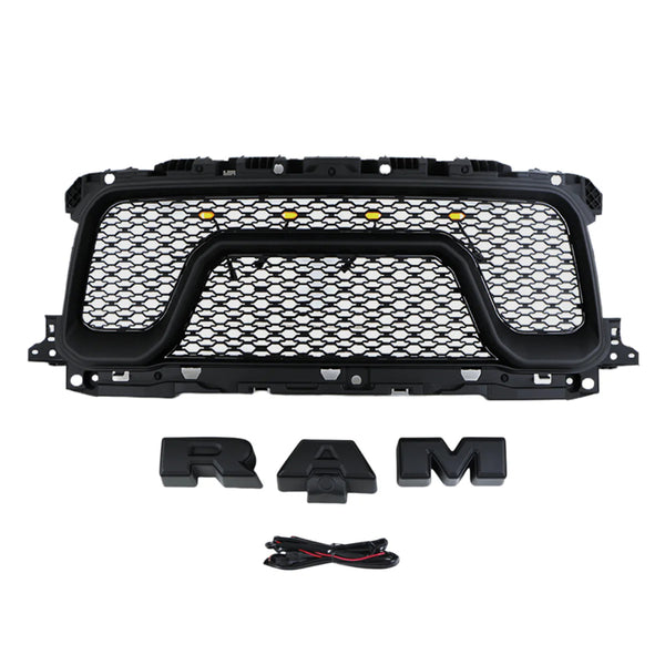 Front Grille for 2019 2020 2021 2022 2023 2024 Dodge RAM 2500/3500 Honeycomb Style Grill W/ Letters and LED Lights