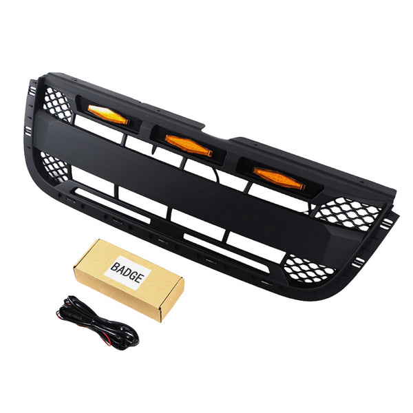 Black Front Grille Fit for 2001 2002 2003 Ford Ranger Raptor Style Grill with Letters and LED Lights