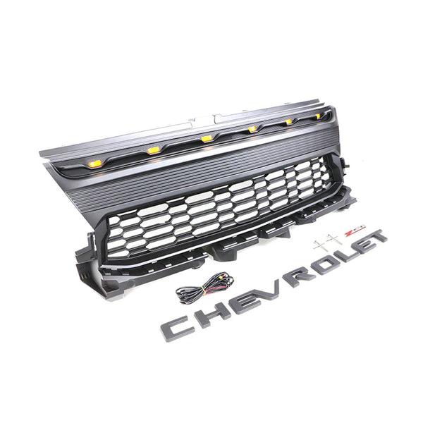 Front Grille For 2021 2022 2023 Chevrolet Colorado Raptor Style Grill with Letters and Amber Lights