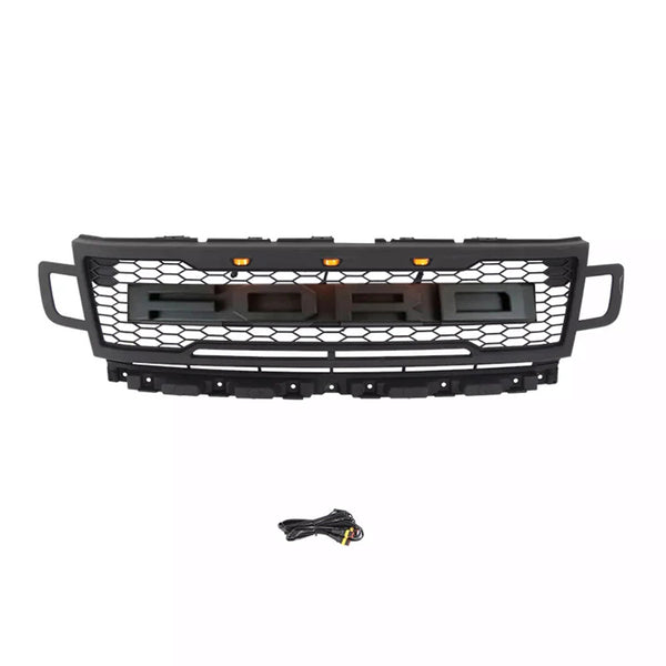 Front Grille Compatible with 2018 2019 2020 2021 Ford Expedition Grill with Letters and LEDs Matte Black