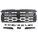 Front Grille for 2019 2020 2021 2022 2023 2024 Chevrolet Silverado 1500 Black Upper Grill with Lights and Letters
