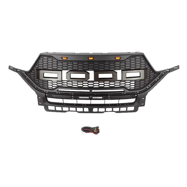 Front Grille for 2020 2021 2022 Ford Explorer Black Grill Raptor Style with Letters and LED Lights