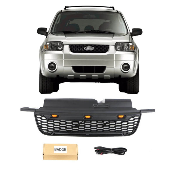 Front Grille Compatible with 2005 2006 2007 Ford Escape Kuga Raptor Style Grill with Letters and LEDs