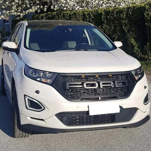 Front Grille Fit for 2016 2017 2018 Ford edge Raptor Style Grill with Letters and LED Lights Matte Black