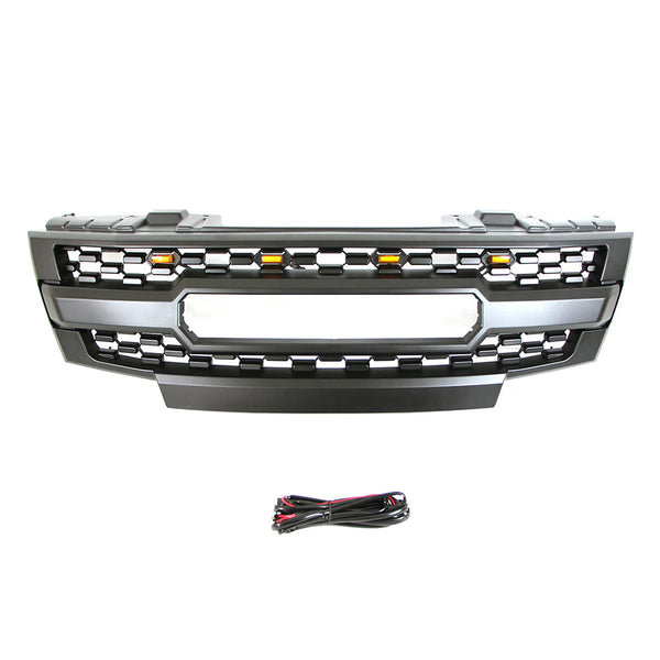 Front Black Grille for 2009 2010 2011 2012 2013 2014 2015 2016 Nissan Frontier Grill with Letters and Lights