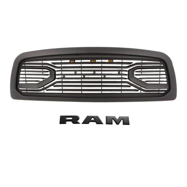 Front Grille Fit For 2013 2014 2015 2016 2017 2018 Dodge RAM 2500 3500, Big Horn Style Grill with Letters (with LED Lights)