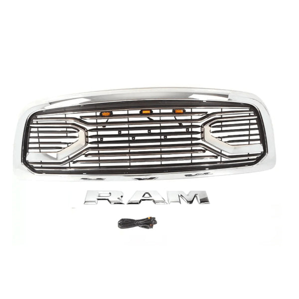 Chrome Front Grille for 2013 2014 2015 2016 2017 2018 Dodge Ram 2500 3500 Big Horn Style Grill with LED Lights and Letters